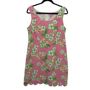 Lilly Pulitzer Dress Womens 12 Pink Green Butterfly Floral Cotton Shift Mini